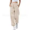 Amazon 2023 Calça Esportiva Solta de Cintura Alta Feminina Xadrez Cintura Alta Sem Cordão Calça Suéter Casual com Bolsos