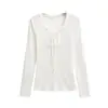 2565-Estilo Puro Desejo Moda Sexy Camiseta com Decote V e Cadarço para Mulheres 2025 Nova Sexy Slim Camisa Base Top
