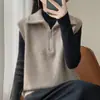 Estilo Nuevo 2025 Chaleco 100% Lana Pura Doble Capa Cuello Alto Chaleco Color Puro Línea Única Tejido Listo para Usar Top para Mujer
