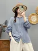 Camisa de Manga Larga Versátil para Mujer, Nueva Colección Primavera y Otoño 2026, Cuello de Encaje de Gasa de Algodón de Doble Capa con Estampado de Príncipe de Gales