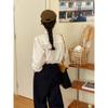 Blusa con Incrustaciones de Encaje para Mujer 2024 Otoño Nuevo Estilo Retro Francés Cuello Alto Mangas Abullonadas Holgada Top 5678