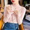Nueva camiseta básica de punto para mujer de Andi Velvet para otoño e invierno, con cuello semialto, suéter de otoño e invierno, top suave y acogedor de alta gama, estilo coreano