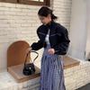 Chique Coreano Atacado Versátil Retrô Cintura Alta Cauda de Peixe Botão Floral Saia Plaid Longa de Nicho para Mulheres Tendência