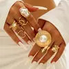 Joyería Europea y Americana Geométrica Ins Estilo Metálico Exagerado Anillo de Perla Personalizado Dulce y Fresco Conjunto de Anillos Abiertos de Línea
