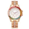 Nuevo Reloj de Mujer de Comercio Exterior, Moda Europea y Americana, Esfera Grande, Decoración de Diamantes de Colores, Decoración de Tres Ojos, Venta al por Mayor de Fábrica de Relojes para Mujer