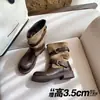 Botas Apiladas con Hebilla Retro y Tacón Grueso Fruncidas para Mujer 2026 Nuevo Otoño Caña Ancha Botines de Caballero Botas de Motocicleta