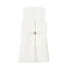 Nueva Moda Ropa para Mujer para Exportación, Vestido de Cuello en V Estilo Europeo y Americano con Cinturón y Bolsillos, Elegante Vestido Corto sin Mangas
