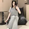 Pijama Feminino XT 6535 Algodão Primavera/Verão, Simples de Manga Curta e Calça Longa com Bojos Fixos e Bolsos para Uso em Casa