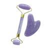 Raspador Color Amatista Rosa Claro Forma de Corazón Rodillo Masajeador Belleza Facial Rodillo de Doble Cabeza Palo de Masaje Cristal