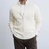 Suéter de punto trenzado estilo americano para mujer, color café, con media cremallera y cuello alto, para otoño e invierno, estilo "old money", top base de punto suave y acogedor