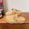 Suela gruesa tacón oculto estrella zapatos Birkenstock punta cerrada media pantufla ropa exterior para mujer 2026 nueva primavera lazo zapatos Birkenstock