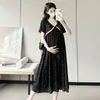Agora 2026 Verão Nova Roupa de Maternidade Renda Francesa Patchwork Tamanho Grande Redutor de Idade Emagrecedor Vestido de Maternidade