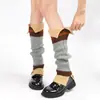 Polainas de punto JK estilo japonés acampanadas, con abertura, abotonadas, a rayas, mangas térmicas de lana para piernas, calcetines blancos para piernas para mujer