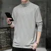 Camisa Segunda Pele Masculina Gola Alta Meia-Boca Outono e Inverno, Roupa Masculina Branca de Outono, Top Camiseta de Manga Longa Cor Sólida