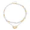 Joyería Transfronteriza Europea y Americana Collar de Perlas con Forma de Bambú y Corazón Estilo Empalmado Ins Diseño Creativo Personalizado Gargantilla