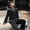 Pijama de Pareja para Mujer de Verano de Seda de Hielo Seda Manga Larga Plateado Traje Simple Primavera y Otoño Estilo Lujo Accesible Ropa Cómoda para el Hogar