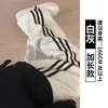 Pantalones de chándal blancos y grises para mujer, Otoño, Petite, Pierna recta, Pierna ancha, Rayados, Holgados, Estilo Bf, Estilo perezoso, Pantalones jogger