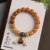 Pulsera de Cuentas Bodhi Natural con Degradado Verde, Colgante de Madera de Durazno Estilo Chino con Loto y Cuentas Cilíndricas, Cuentas Budistas de Oración de Círculo Único al por Mayor