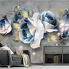 Papel pintado de flores de lujo ligero 8D para dormitorio, pared de fondo de TV, relieve, rosa, estilo europeo, mural, papel pintado para sofá, tela de pared