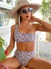 Bikini de leopardo europeo y americano 2026, Traje de baño de dos piezas de moda con un hombro y cintura alta para mujer, Ropa de playa para vacaciones, Transfronterizo