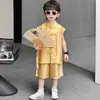 Conjunto de Verano para Niños de Tres Colores Teñido en Nube, Nuevo Estilo Chino, Botones, Sin Mangas, Conjunto de Dos Piezas Estilo Nacional Retro para Niños y Niños Pequeños