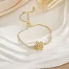 Pulseira Rotativa Transfronteiriça para Mulheres, Pulseira de Luxo Leve da Moda com Zircônia Microcravejada, Acessórios de Joias em Aço Titânio Banhado a Ouro Cobre Não Desbota