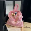 Bolsa tejida de gran capacidad calada, bolsa de compras para mujer, bolsa de punto, bolso de nuevo estilo con forma de corazón, bolsa de playa, bolso para mujer