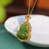 Colgante de calabaza hueca Xiangyun Ruyi con diseño de ciervo, plata de ley S925 chapada en oro, estilo retro, con jade hetiano y jaspe.