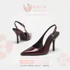 Zapatos de tacón alto de punta, modernos y sencillos, modelo nuevo con tira trasera, puntera cerrada de charol, sandalias de tacón alto destalonadas, colección de primavera transfronteriza