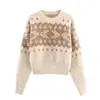 2025 Nuevo Otoño Color Retro Efecto Frotado Tejido Jacquard Suéter Holgado Tejido Base para Mujer 2142234