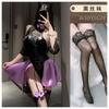 Lingerie Sexy Tentação Couro Patente Costura Transparente Ombro a Ombro Peça Única Abertura na Virilha Sem Tirar Traje Uniforme Tentação Roxo