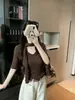 Camisa de punto de manga media para mujer, nuevo top vintage ajustado de principios de otoño con bufanda, directo de fábrica, diseño ondulado