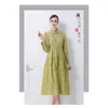 Vestido con Cuello Bordado para Mujer Mangas Largas Tipo Farol Cintura Ajustable con Cordones Falda de Línea A de Longitud Media Ropa Transfronteriza para Mujer Europea y Americana