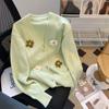 Foto Real de Otoño e Invierno Nuevo Cárdigan de Punto con Cuello en V y Flor Estéreo Hecha a Mano para Mujer, Suéter Corto Exterior, Top Calado