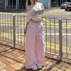 Calça de moletom larga estilo americano minimalista com bordado de letra para mulheres, adequada para dança e esportes, solta e versátil, com caimento fluido e bainha curva, calça longa casual