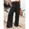 Pantalones de Pierna Ancha de Cintura Alta para Mujer, Verano, Delgados, Sueltos, Casuales, Largos, Color Sólido, Estampados, Estilo Pantalones de Vacaciones en la Playa