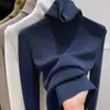 Suéter de capa base de cuello alto otoño e invierno nuevo estilo top de cuello de pelo jersey de manga larga tejido elegante ajuste ceñido tejido de punto blanco