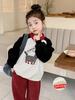 Moletom de Fleece para Meninas Outono e Inverno 2026 Novo Estilo Roupas de Inverno Infantis Top Espesso de Fleece Integrado Desenho Animado Bloqueio de Cores de Inverno
