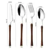 Conjunto de Faca, Garfo e Colher de Aço Inoxidável 304 Estilo Japonês Louça Ocidental Cintura Fina Cabo de Madeira Faca de Bife, Garfo, Colher de Sopa, Colher de Sobremesa