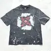 Camiseta de Manga Corta Estilo Americano Retro con Estampado de San Miguel Arcángel Lavada y Desgastada de Alta Calidad para Parejas Hombres y Mujeres Verano