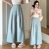 Pantalones Casuales de Algodón Tencel de Cintura Alta, Diseño Adelgazante, Cintura Alta, Holgados, Pierna Ancha, Cortos, para Mujer, Nueva Colección Primavera/Verano 2026