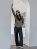 3754 # Cardigan de tricô com capuz e zíper na cor marrom para mulheres, soltinho e modelador, peça de outer wear casual para primavera e outono