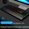 Teclado Luminoso com Fio e Sensação Mecânica, Teclado Luminoso com Luz de Respiração para Jogos e Apoio de Pulso Grande, Transfronteiriço para a Amazon dos EUA