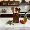 Cubo de Almacenamiento de Utensilios de Cocina de Madera de Nogal Negro Patrón de Espiga Soporte para Cucharas y Espátulas de Cocina Soporte de Madera para Cubiertos del Hogar