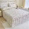 Faldón de Cama Acolchado Grueso 100% Algodón Pieza Única Estilo Princesa Borde de Encaje Cubre Cama de Algodón Puro con Borde de Falda Cubierta de Sábana Cubierta de Contorno de Cama