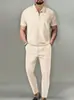 Conjunto Esportivo Casual Masculino de Waffle com Meio Zíper e Calça Longa - Novo Verão 2026
