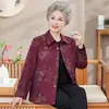Nuevos Conjuntos de Primavera y Otoño para Mujeres Mayores: Abrigo de longitud media con cuello vuelto para abuela de 70-80 años, Top grueso de manga larga estampado
