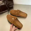 Mules retrô de couro fosco com bico fechado e sem cadarço para mulheres, adequadas para primavera e outono, delicadas e versáteis, estilosas e confortáveis
