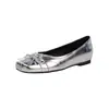 Primeiro Encontro com a Temporada: Garota Lua Cheia~! Sapatos Mary Jane Prata Femininos com Bico Quadrado e Laço Design Ballet