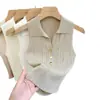Chal de Punto de Verano para Mujer con Cuello en V sin Mangas, Versátil Multicolor, Top Básico Ajustado